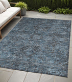 Homeroots 5' X 8' Navy And Black Oriental Washable Non Skid Indoor Outdoor Area Rug Navy Polyester 563830