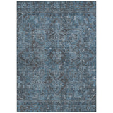 Homeroots 5' X 8' Navy And Black Oriental Washable Non Skid Indoor Outdoor Area Rug Navy Polyester 563830