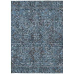 Homeroots 5' X 8' Navy And Black Oriental Washable Non Skid Indoor Outdoor Area Rug Navy Polyester 563830