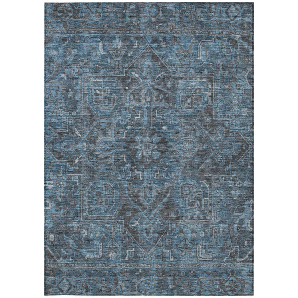 Homeroots 5' X 8' Navy And Black Oriental Washable Non Skid Indoor Outdoor Area Rug Navy Polyester 563830