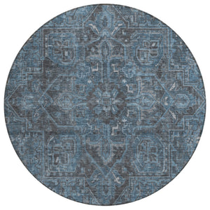 HomeRoots 5' Gray Oriental Area Rug - Stylish, Washable Design for Indoor and Outdoor High-Traffic Spaces 8' Round 563831
