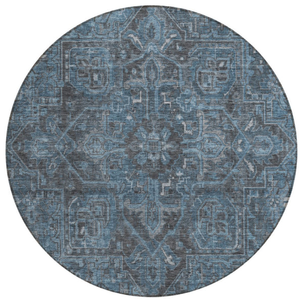 HomeRoots 5' Gray Oriental Area Rug - Stylish, Washable Design for Indoor and Outdoor High-Traffic Spaces 8' Round 563831