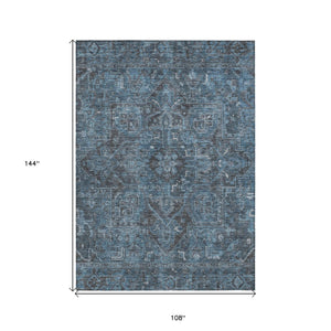 HomeRoots 5' Gray Oriental Area Rug - Stylish, Washable Design for Indoor and Outdoor High-Traffic Spaces 9' X 12' 563833