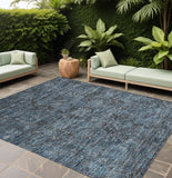 Homeroots 9' X 12' Navy And Black Oriental Washable Non Skid Indoor Outdoor Area Rug Navy Polyester 563833