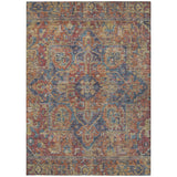 Homeroots 3' X 5' Red Orange And Blue Oriental Washable Non Skid Indoor Outdoor Area Rug Red Polyester 563838