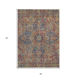 Homeroots 3' X 5' Red Orange And Blue Oriental Washable Non Skid Indoor Outdoor Area Rug Red Polyester 563838