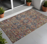 Homeroots 3' X 5' Red Orange And Blue Oriental Washable Non Skid Indoor Outdoor Area Rug Red Polyester 563838