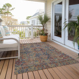 Homeroots 3' X 5' Red Orange And Blue Oriental Washable Non Skid Indoor Outdoor Area Rug Red Polyester 563838