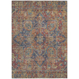 Homeroots 3' X 5' Red Orange And Blue Oriental Washable Non Skid Indoor Outdoor Area Rug Red Polyester 563838