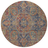 Homeroots 8' Round Red Orange And Blue Round Oriental Washable Non Skid Indoor Outdoor Area Rug Red Polyester 563840