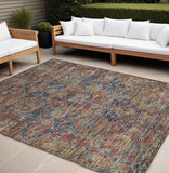 Homeroots 8' X 10' Red Orange And Blue Oriental Washable Non Skid Indoor Outdoor Area Rug Red Polyester 563841