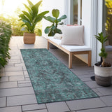 Homeroots 8' Runner Turquoise Oriental Washable Non Skid Indoor Outdoor Runner Rug Turquoise Polyester 563845