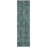 Homeroots 8' Runner Turquoise Oriental Washable Non Skid Indoor Outdoor Runner Rug Turquoise Polyester 563845