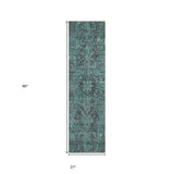 Homeroots 8' Runner Turquoise Oriental Washable Non Skid Indoor Outdoor Runner Rug Turquoise Polyester 563845