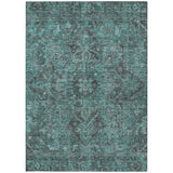 Homeroots 5' X 8' Turquoise Oriental Washable Non Skid Indoor Outdoor Area Rug Turquoise Polyester 563848