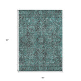 Homeroots 5' X 8' Turquoise Oriental Washable Non Skid Indoor Outdoor Area Rug Turquoise Polyester 563848