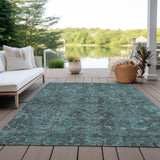 Homeroots 5' X 8' Turquoise Oriental Washable Non Skid Indoor Outdoor Area Rug Turquoise Polyester 563848