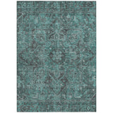 Homeroots 5' X 8' Turquoise Oriental Washable Non Skid Indoor Outdoor Area Rug Turquoise Polyester 563848