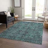 Homeroots 5' X 8' Turquoise Oriental Washable Non Skid Indoor Outdoor Area Rug Turquoise Polyester 563848