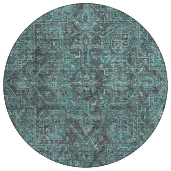 HomeRoots 5' Gray Oriental Area Rug - Stylish, Washable Design for Indoor and Outdoor High-Traffic Spaces 8' Round 563849