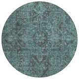 Homeroots 8' Round Turquoise Round Oriental Washable Non Skid Indoor Outdoor Area Rug Turquoise Polyester 563849