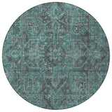 Homeroots 8' Round Turquoise Round Oriental Washable Non Skid Indoor Outdoor Area Rug Turquoise Polyester 563849