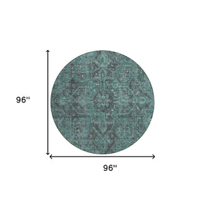 HomeRoots 5' Gray Oriental Area Rug - Stylish, Washable Design for Indoor and Outdoor High-Traffic Spaces 8' Round 563849
