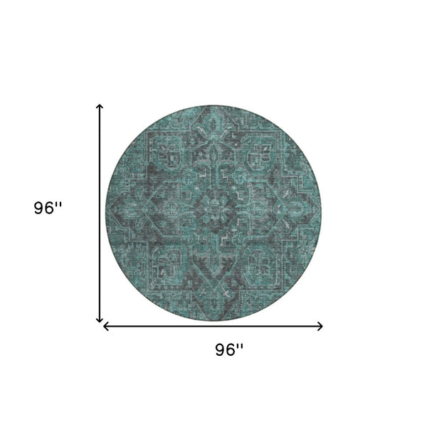 HomeRoots 5' Gray Oriental Area Rug - Stylish, Washable Design for Indoor and Outdoor High-Traffic Spaces 8' Round 563849