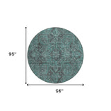 Homeroots 8' Round Turquoise Round Oriental Washable Non Skid Indoor Outdoor Area Rug Turquoise Polyester 563849