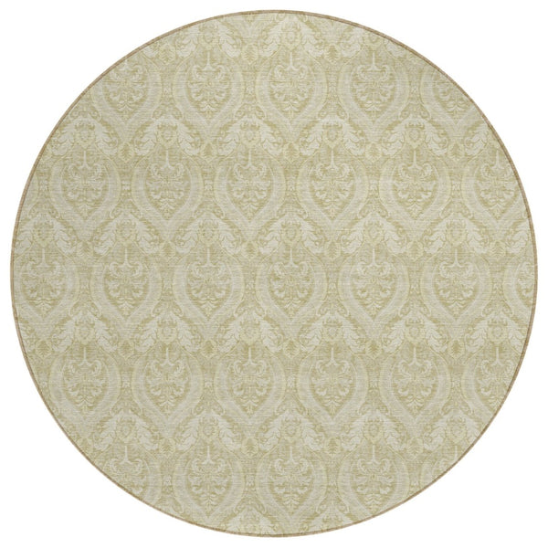 HomeRoots 5' Elegant Light Green Damask Area Rug – Washable, Durable, Perfect for Indoor and Outdoor Spaces 8' Round 563858