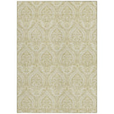 Homeroots 8' X 10' Light Green Damask Washable Non Skid Indoor Outdoor Area Rug Beige Polyester 563859