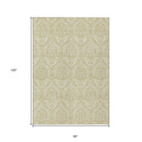 Homeroots 8' X 10' Light Green Damask Washable Non Skid Indoor Outdoor Area Rug Beige Polyester 563859