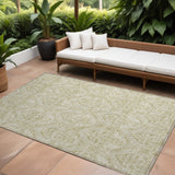 Homeroots 8' X 10' Light Green Damask Washable Non Skid Indoor Outdoor Area Rug Beige Polyester 563859