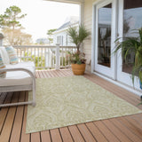 Homeroots 8' X 10' Light Green Damask Washable Non Skid Indoor Outdoor Area Rug Beige Polyester 563859