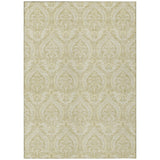 Homeroots 8' X 10' Light Green Damask Washable Non Skid Indoor Outdoor Area Rug Beige Polyester 563859