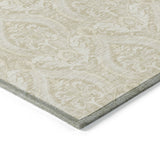 Homeroots 8' X 10' Light Green Damask Washable Non Skid Indoor Outdoor Area Rug Beige Polyester 563859