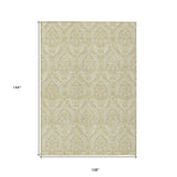 Homeroots 9' X 12' Light Green Damask Washable Non Skid Indoor Outdoor Area Rug Beige Polyester 563860