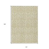 Homeroots 10' X 14' Light Green Damask Washable Non Skid Indoor Outdoor Area Rug Beige Polyester 563861