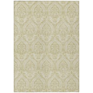 Homeroots 10' X 14' Light Green Damask Washable Non Skid Indoor Outdoor Area Rug Beige Polyester 563861