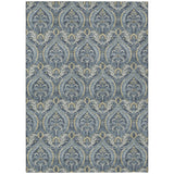 Homeroots 3' X 5' Blue And Cream Damask Washable Non Skid Indoor Outdoor Area Rug Blue Polyester 563865