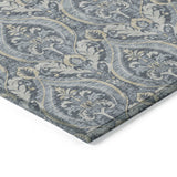 Homeroots 3' X 5' Blue And Cream Damask Washable Non Skid Indoor Outdoor Area Rug Blue Polyester 563865