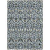 Homeroots 3' X 5' Blue And Cream Damask Washable Non Skid Indoor Outdoor Area Rug Blue Polyester 563865