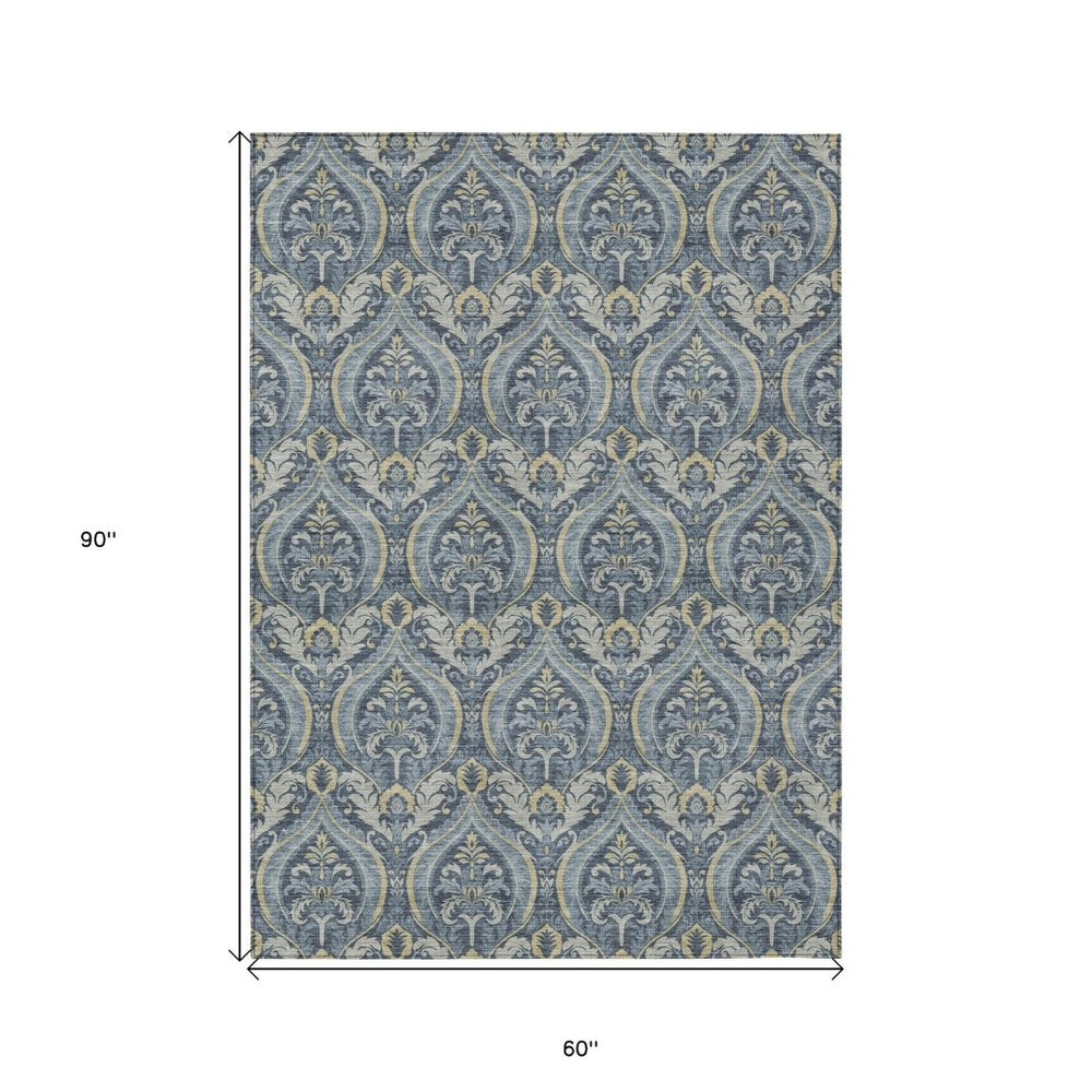HomeRoots 5' Elegant Light Green Damask Area Rug – Washable, Durable, Perfect for Indoor and Outdoor Spaces 5' X 8' 563866