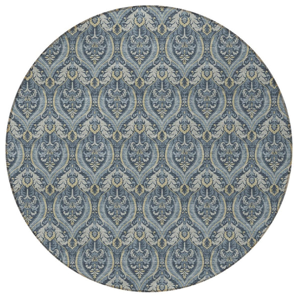 HomeRoots 5' Elegant Light Green Damask Area Rug – Washable, Durable, Perfect for Indoor and Outdoor Spaces 8' Round 563867