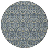 Homeroots 8' Round Blue And Cream Round Damask Washable Non Skid Indoor Outdoor Area Rug Blue Polyester 563867