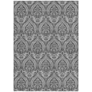 Homeroots 3' X 5' Gray Damask Washable Non Skid Indoor Outdoor Area Rug Gray Polyester 563874