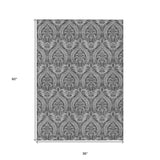 Homeroots 3' X 5' Gray Damask Washable Non Skid Indoor Outdoor Area Rug Gray Polyester 563874