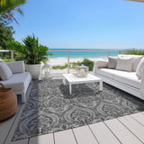 Homeroots 3' X 5' Gray Damask Washable Non Skid Indoor Outdoor Area Rug Gray Polyester 563874