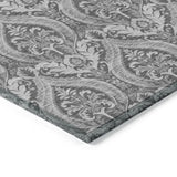 Homeroots 3' X 5' Gray Damask Washable Non Skid Indoor Outdoor Area Rug Gray Polyester 563874