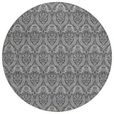 Homeroots 8' Round Gray Round Damask Washable Non Skid Indoor Outdoor Area Rug Gray Polyester 563876